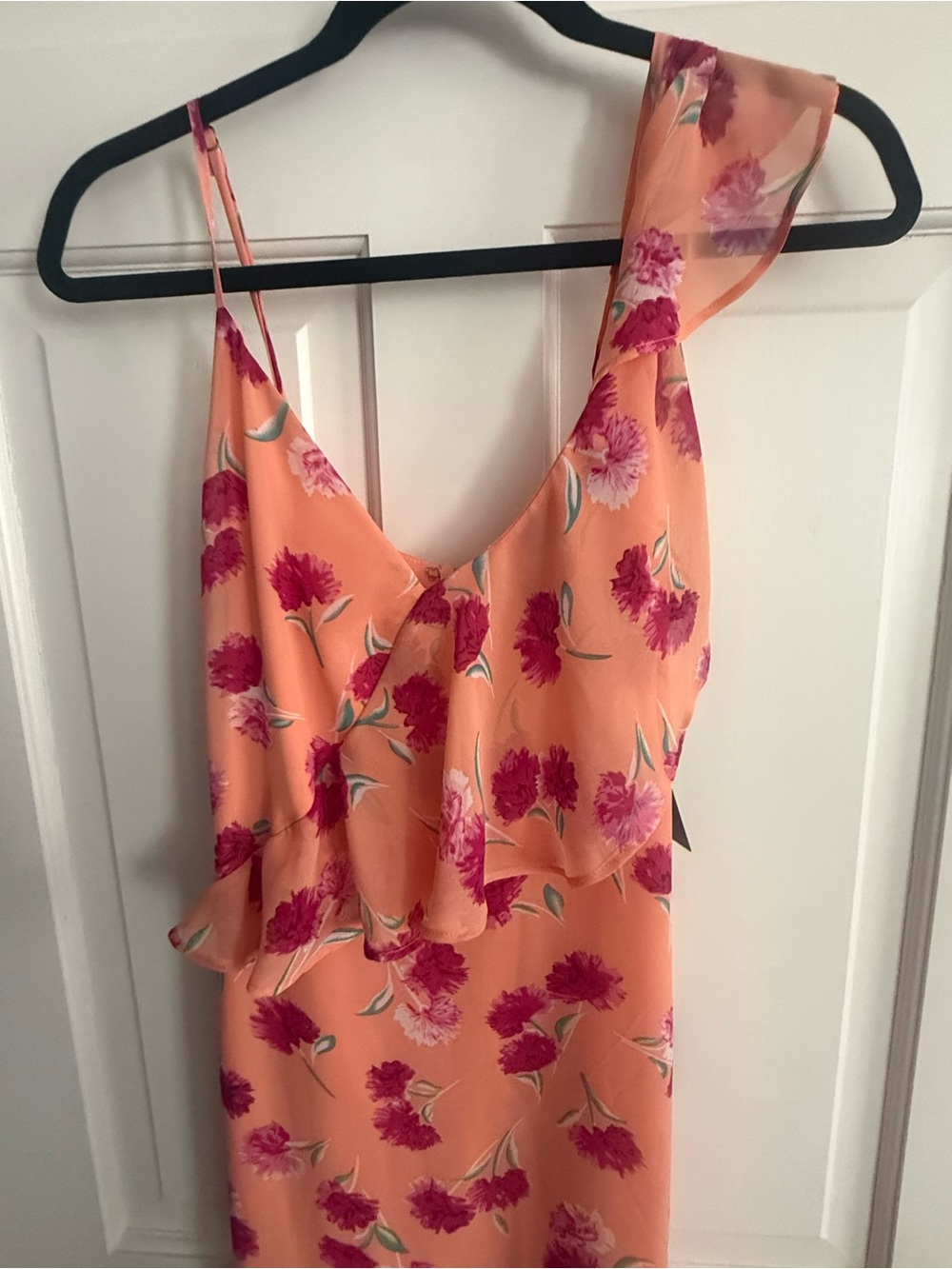 Lulu's Peach Floral One-Shoulder Ruffle Dress New NWT SZ M Medium